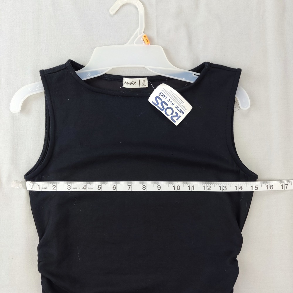 Envie Tank Top Womens Size Medium Black Ruched Side Sleeveless Crew Neck Stretch - Picture 4 of 6